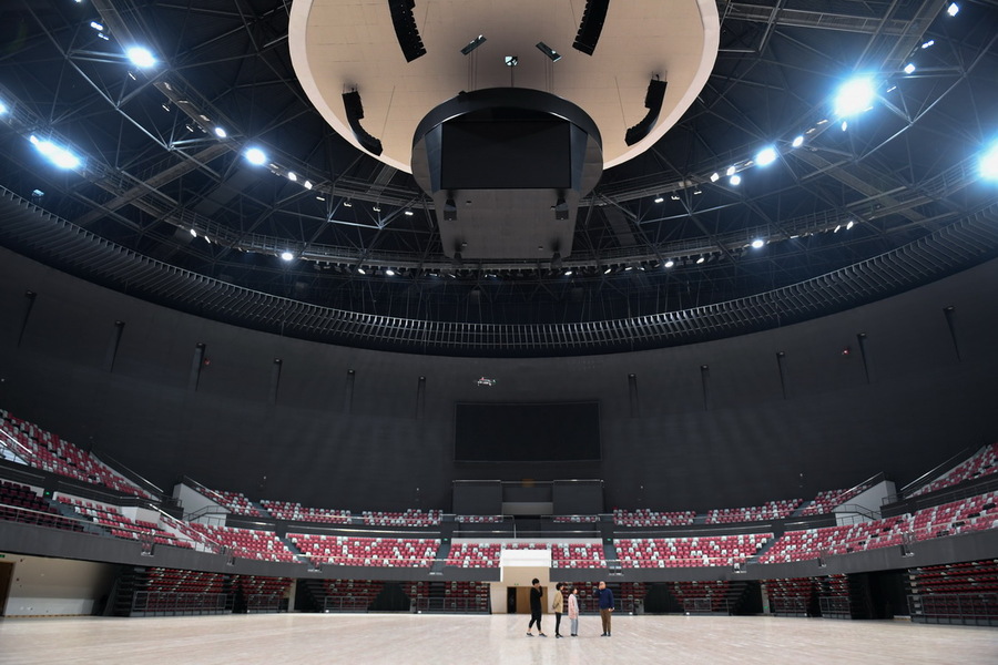 這是11月9日在大運河亞運公園拍攝的“國球中心”體育館內景，亞運會期間為乒乓球項目和霹靂舞項目的比賽場地。
